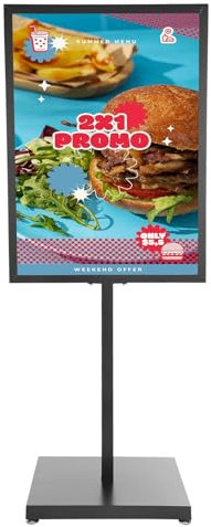 Stehender Metall Aufsteller 65*90cm, Großer Infoständer mit einer Höhe von 160cm, Schwarzer Kundenstopper, Plakatständer für Poster, Werbung, Verkauf, Präsentationsständer, Werbeständer, Posterständer