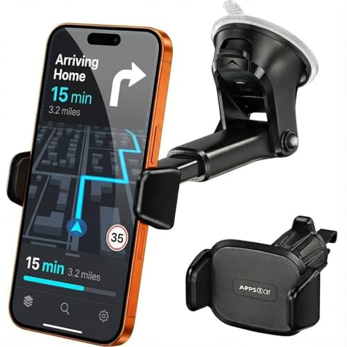 APPS2Car Handyhalterung Auto - 3-in-1 Armaturenbrett Windschutzscheibe Lüftung - Kamera Frei & Dicke Hüllen - Einhand-Bedienung 11-16cm - Kompatibel mit iPhone 17/16/15 Pro Max Samsung - Anti-UV