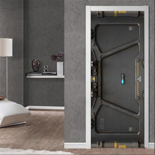 Türtapete Selbstklebend 100x200 cm Weinlese Türaufkleber 3D Metall-Rüstung Türposter Türfolie Poster Tapete PVC Wasserfest für Schlafzimmer Wohnzimmer Tür A-96