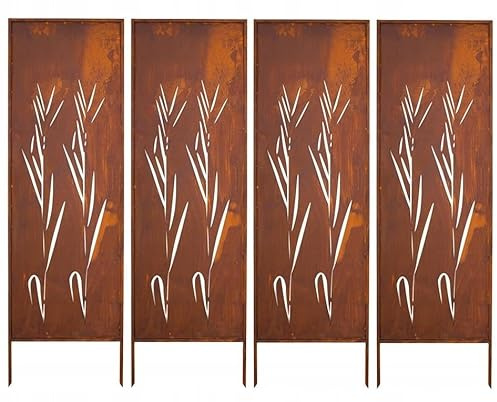 Kapaga - Sichtschutz Metall 4x - 160x50 cm - Edelrost - Rostoptik, Patina | für Garten und Terrasse - Corten, Sichtschutzelement - Sichtschutzwand - Gartendekoration Zaun - Rost (Strauch) (Strauch)