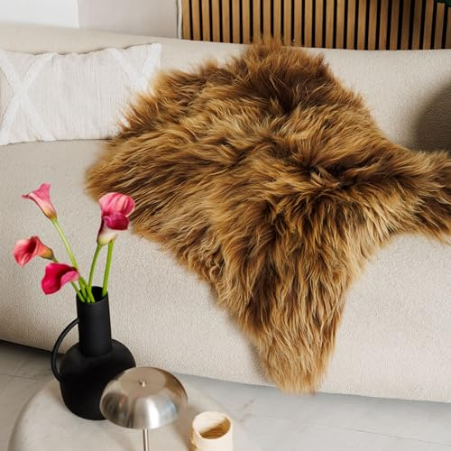 Isländisches Schaffell Braun ca. 110–120 cm – Echtes Lammfell Langhaar – Naturfell XXL – Weich & Rustikal – Deko-Fell für Sofa, Sessel & Boden