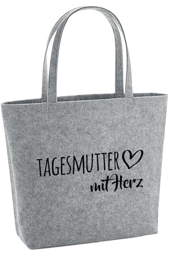 Huuraa Filzshopper Tagesmutter mit Herz Geschenk | Große Filz Einkaufstasche 22 Liter Shopper Filztasche Geschenkidee herausnehmbarer Tasche innen