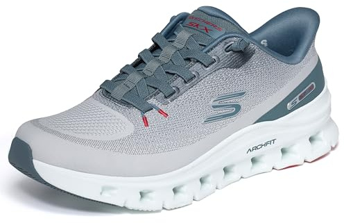 Skechers Uomo Arch Fit Glide-Step Pro Slip-In ALLENATRICE, Light Gray Knit/Blue Pu, 43 EU