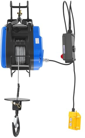 250KG Elektrische Seilwinde 1500W Motor 19M/min Schnellaufzug Max. 29 Meter Hubhöhe, 2 in 1 Kabelsteuerung und Fernsteuerung für Garage, Werkstatt Materialaufzug 220V