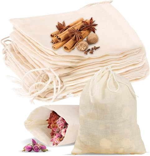WiseJoy 50 Stück 10 X 15 cm Baumwollsäckchen, Baumwoll Musselin Beutel mit Kordelzug Säckchen Kleine Stoffbeute Geschenktüten Baumwoll Säckchen für schmuck Geschenk obsttee Kaffee gewürze