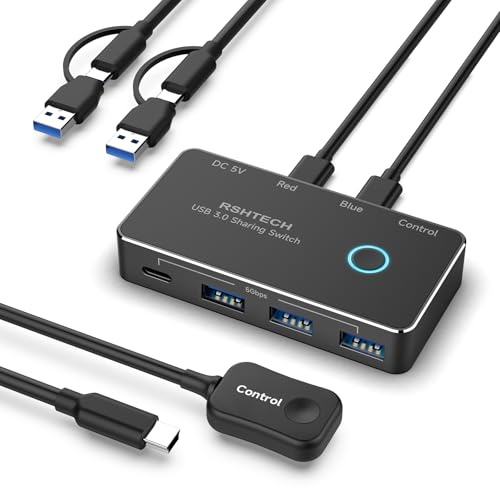 RSHTECH USB 3.0 Switch, 2 In 4 Output USB-C Switcher (RSH-A201R)