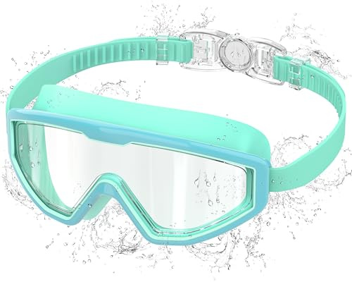 Ambienden Simglasögon för barn med anti-åldrande, UV-skydd, bred syn, knappjustering, silikontätning, unisex poolglasögon för 3–12 år, Green2