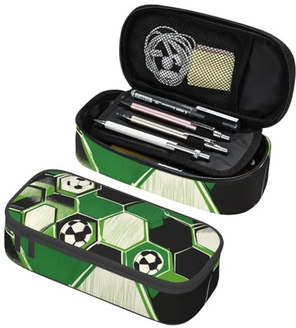 Mexpekil Federmäppchen für Mädchen und Jungen, mit Fächern, große Stift-Organizer-Tasche, Reißverschluss, Mehrzweck-Tasche für Schulbedarf, Make-up, Kosmetik, Kinder, Erwachsene, Grüner Fußball