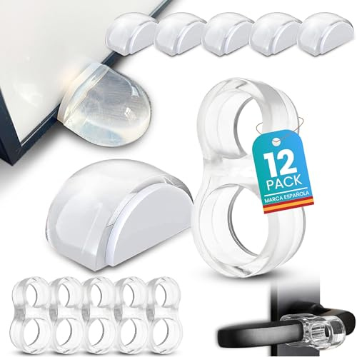 Pack de Topes para Puertas Suelo de Silicona Transparente – 12 UNIDADES antideslizantes, sin taladro, protegen paredes y evitan portazos