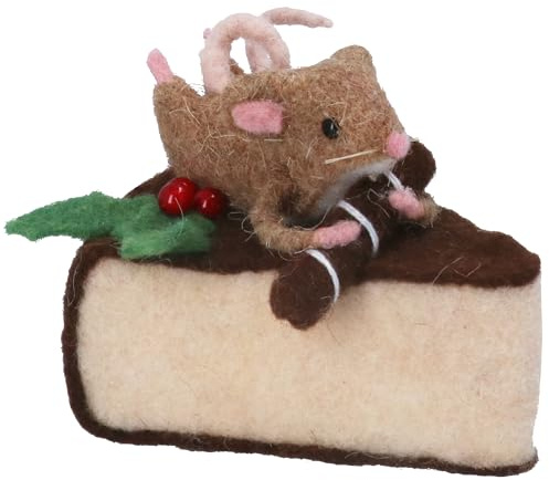 Gisela Graham Wool Mouse on a Cake Slice Hanging Christmas Decoration