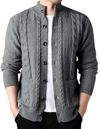 Generisch Trachtenweste Herren Trachtenjacke Herren Oktoberfest Jacke Trachtenanzug Trachtenjanker Modern Tracht Trachten Strickjacke Janker Kleidung Hemden Strick Trachtenstrickjacke (Grey, M)