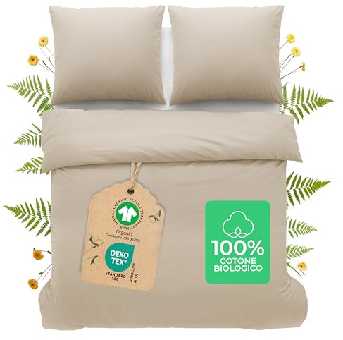 Dreamzie Copripiumino da 3 Pezzi - Copripiumino Matrimoniale 240x220 cm, Federe 65x65 cm (x2) - Beige