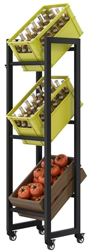DWVO getränkekistenregal 3 kisten mit rollen,verstellbaren füße, Öffner, Metall Kistenregal mit 3 Ebenen für Bier, Obst, Gemüse, Wasser, Geeignet für den Einsatz in der Küche, speisekammer, garagen