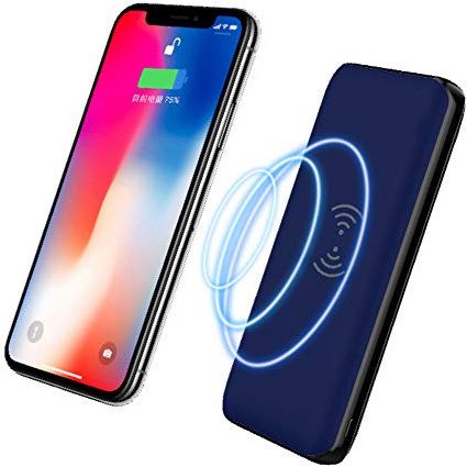 Power Bank,PowerBank Qi Wireless, Huge Capacity 18000mAh 30W Fast Qi Wireless Charger with 4 Outputs External Battery Pack Compatible Smartphone, Tablet Support PD, QC 3.0 Devices, Blue