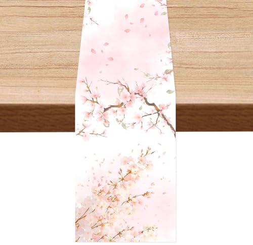 Chemin de Table Printanier, 33,5 x 178 cm Motif Fleurs de Cerisier, Nappe Fleurie, Chemin de Table Sakura, Idéal pour Décorer Votre Table de Cuisine ou de Salle à Manger