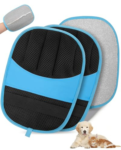 Bude 2 Stück Tierhaarentferner Handschuh, Bürste für Hunde und Katzen | Verbessertes 5-Finger-Design, Fell Magnet, Waschbar, Nutzung auf Sofa, Autositz oder Kleidung, Pflegemittel(Blau)