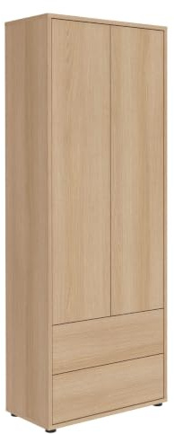 mokebo Hochschrank 'Der Aufrechte' (70x188 cm) Made in Germany, aus Holz in Eiche, Wohnzimmerschrank, Flurschrank & Mehrzweckschrank mit 2 Türen & Schubladen