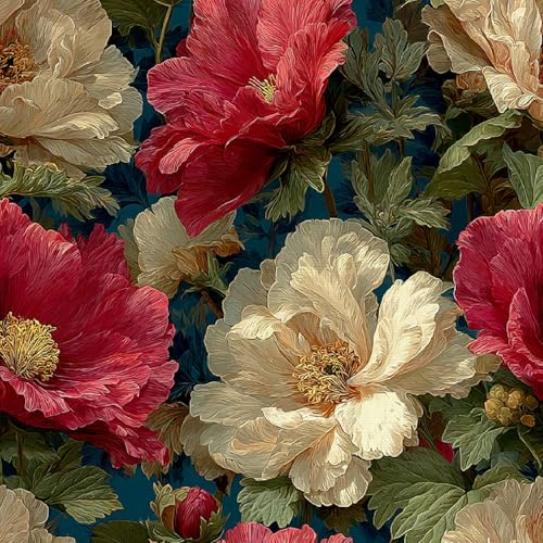 Générique Pivoine Papier Peint Épaissir Mat Auto Adhésif 44x200 cm Vintage Floral Meubles Autocollants Amovible Comptoir Contact Papier Stickers Muraux pour Bains Salon Chambre A-520