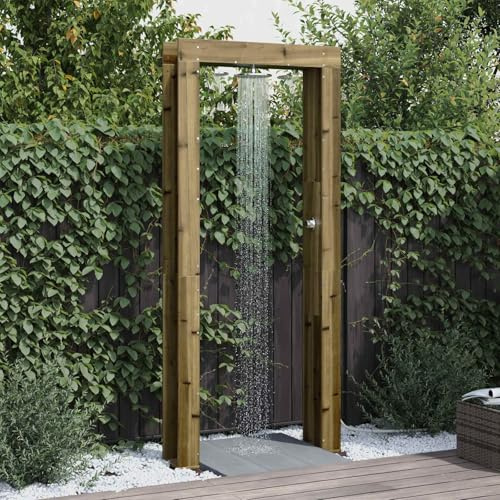 LoogCape Doccia per esterni, 226 cm, in acciaio inox e legno di pino impregnato, per giardino, piscina, idromassaggio, spa, vasca idromassaggio, piscina per bambini, resistente alle intemperie