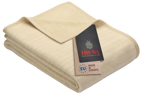Ibena Fano Kuscheldecke 100x150 cm – Kniedecke Creme wollweiß, tolle Wendedecke aus hochwertiger Baumwollmischung, kuschelweich und angenehm warm