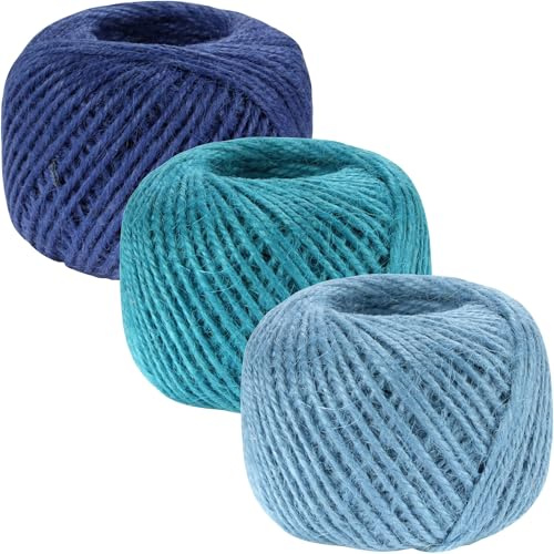JubileeYarn Crafty Jute Twine String Jute for Artwork, DIY Crafts, and Gift Wrapping - 675 feet (205 Meters), 2 millimeters Thick - Three Balls in Shades of Blue