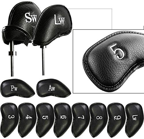 FINGER TEN PU Leather Iron Golf Club Head Covers (1 Side-Black)