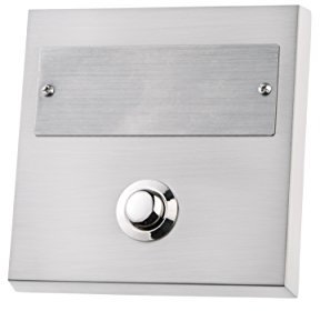 HUBER Pulsador de timbre de superficie de metal - con placa de identificación extra grande para nombres largos y dobles - timbre de superficie I pulsador de latón cromado - timbre puerta frontal