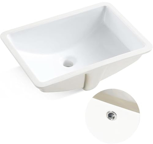 Friho 47 x 35 x 20 cm, modernes elegantes, rechteckiges Unterbau-Waschbecken, Porzellan, Keramik, Waschtisch-Waschbecken, Weiß mit Überlauf