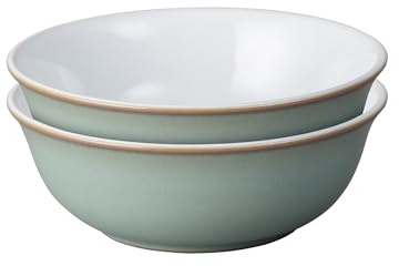 Denby - Regency Green Cereal Bowls Set of 2 - Dishwasher Microwave Safe Crockery 650ml 16.5cm - Green, White Ceramic Stoneware Tableware - Chip & Crack Resistant Soup Bowls