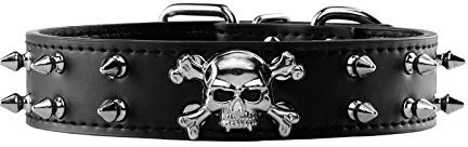 Filhome Hundehalsband Nieten PU Leder Schädel Totenkopf Punk Haustier Halsband Gothic Halsband Hund Lederhalsband Schwarz S