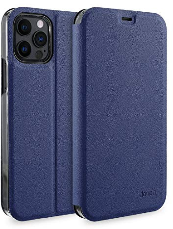 doupi Flip Case für iPhone 12 / iPhone 12 Pro (6,1 Zoll), Deluxe Schutz Hülle mit Magnetischem Verschluss Cover Klapphülle Book Style Handyhülle Aufstellbar Ständer, dunkel blau