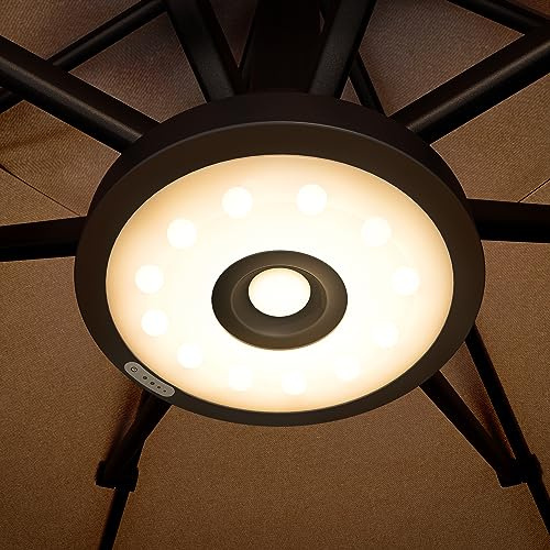 Grand Patio Cordless 12 LED Offset Umbrella Lights, 3 Modes Warm White, Rechargeable, Remote Control, Cantilever Umbrella Lamp for Outdoor Use