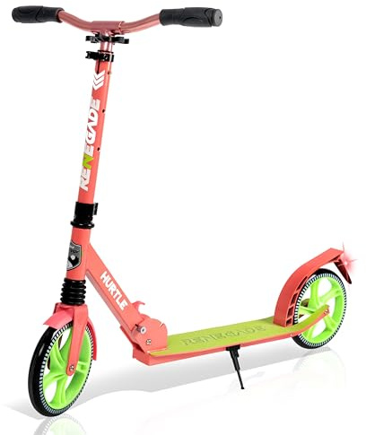 Hurtle Renegade Monopattino a 2 Ruote per Bambini, Adolescenti e Adulti - Manubrio a T Regolabile, Pedana in Lega Antiscivolo, Pieghevole e Portatile con Tracolla