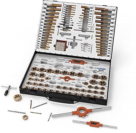 Muzerdo 131-teiliges Gewindeschneider-Set mit metrischem und beschichtetem Lagerstahl, Gewindebohrer und Gewindeschneiden.