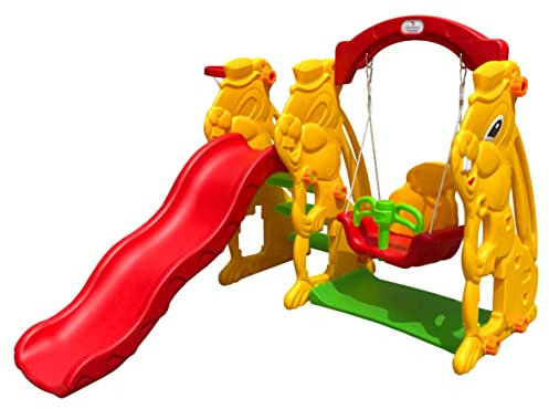 Generico Scivolo in plastica per Bambini Coniglio con Canestro e Altalena Giraffa Gioco da Interno ed Esterno