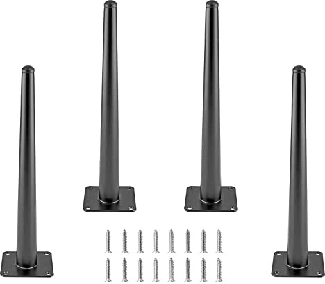 Cjueiom 12 Inch Black Furniture Legs Set of 4 | 30cm Straight, Mid-Century Couch Legs, Heavy Duty Coffee Table Legs, Conical Chair Feet Metal