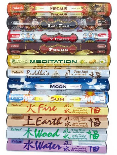 Packung mit 12 sortierten natürlichen Räucherboxen – 240 Stäbchen – spiritueller, esoterischer Räucherstäbchen, Erdelemente – Zuhause, Meditation, Yoga, Spirituelles (Pack 12 Spirituelle/Erdelemente)