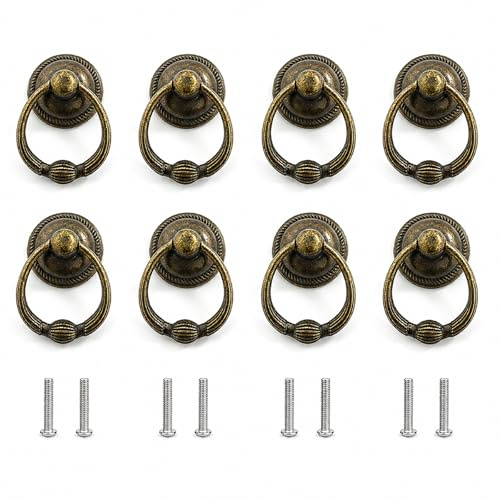 Lxoraziy 8-Piece Retro Ring Drawer Knobs, Vintage Drawer Handles, Antique Style Furniture Pull Handles with Screws, for Kitchen, Cabinet, Dresser