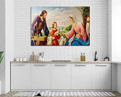 uoppoum Kunstdruck auf Leinwand, Motiv: Jesus-Familie, Maria und Jesus' Vater der Heiligen Josef, Wanddekoration, Bild, Poster, Gemälde, 61 x 40,6 cm