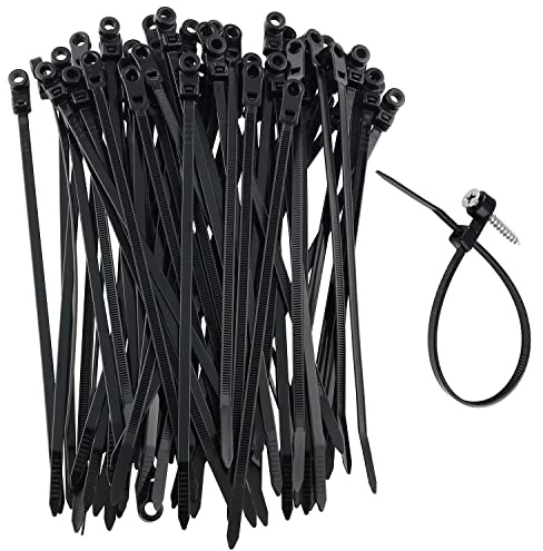 Lot de 100 Colliers de Serrage Plastique Reutilisables ZZLZX en Nylon, Attaches de Câble avec Trou de Fixation pour Vis, Noir 5 x 200 mm