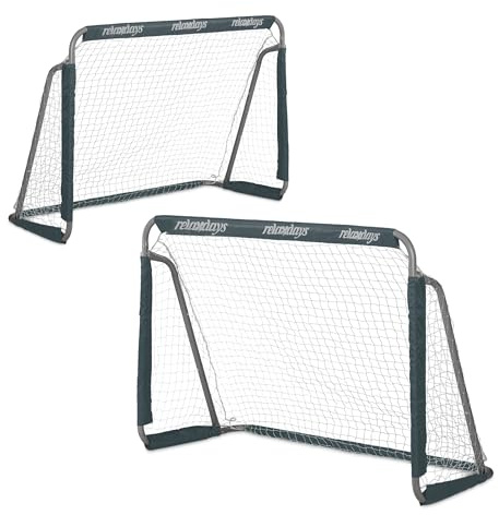 Relaxdays Porte da Calcio per il Giardino, Set da 2, per Adulti e Bambini, in Metallo, con Rete, 110x150x75 cm, Grigio