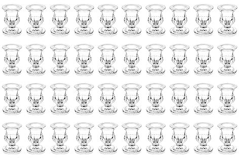 Romadedi Glas Kerzenhalter Kerzenständer Stabkerzen - 40er Klar Glas Kerzen Ständer Elegant für Hochzeit Tischdeko Weihnachten Advent Wohnzimmer Deko Party