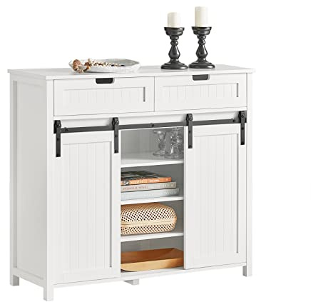 SoBuy Aparador Recibidor, Mueble Recibidor Blanco, Mueble Auxiliar de Cocina con 2 cajones, para Cocina, salón y Entrada, para Solteros, Parejas y familias, Blanco 104x93x35 cm, FSB74-W