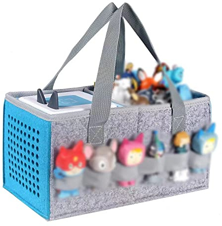 OUKNAK Carrying Case for Tonies Starter Set & Storage Bag for Toniebox 2 Figurine, Hand Bag for Audio Player and Dolls Musical Toy Folding Bag for Toniebox Accessories (Gray Blue)