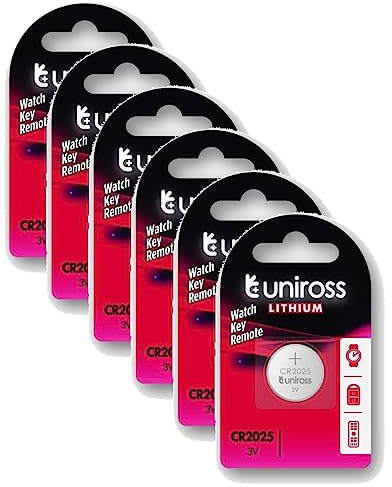 Uniross - Pack de 6 Pilas de Boton de Litio CR2025, 3 V