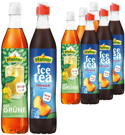 Pfanner Sirup Paket 6 x 700ml: 3 x Der Grüne Sirup und 3 x Eistee Pfirsich - Erfrischende Vielfalt für Genießer