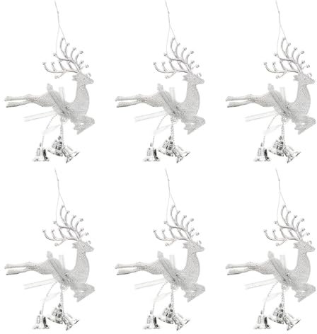 PRETYZOOM Weihnachtsbaumglocken-Ornamente 6 Stück Weihnachtsglocken Hohle Rentiere Hängedekorationen Für Wand Kamin Fenster Weihnachtsbaumfüller Partyzubehör Silber