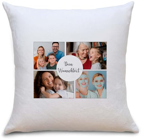 OWLBOOK® Personalisiertes Kissen mit Foto - Fotokissen mit 4 Fotos & Text selbst gestalten - Geschenke zu Weihnachten Valentinstag - Foto Kissen Polster 40 x 40 cm zzgl. Füllung - Boho Kreis