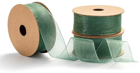 MORSUNBELA Bänder Hochzeit Dunkelgrün,Organzaband Grün,Geschenkband Breit Eukalyptus Grün,25 mm X 9 m,Schleifenband Organza Dekoband Grüner
