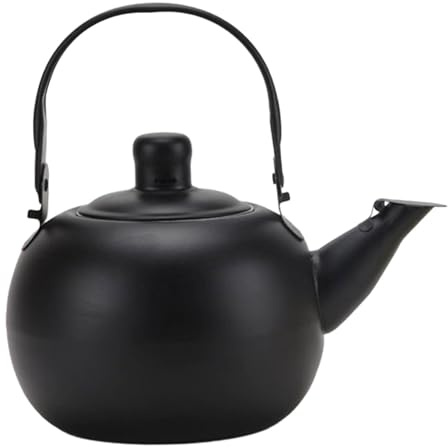 JISADER Wasserkocher Teekanne mit Wasserkessel mit Griff Staubdicht Geschenke Ausgießer mit Deckel Tragbarer Edelstahl Teekessel, 1.4 l Schwarz
